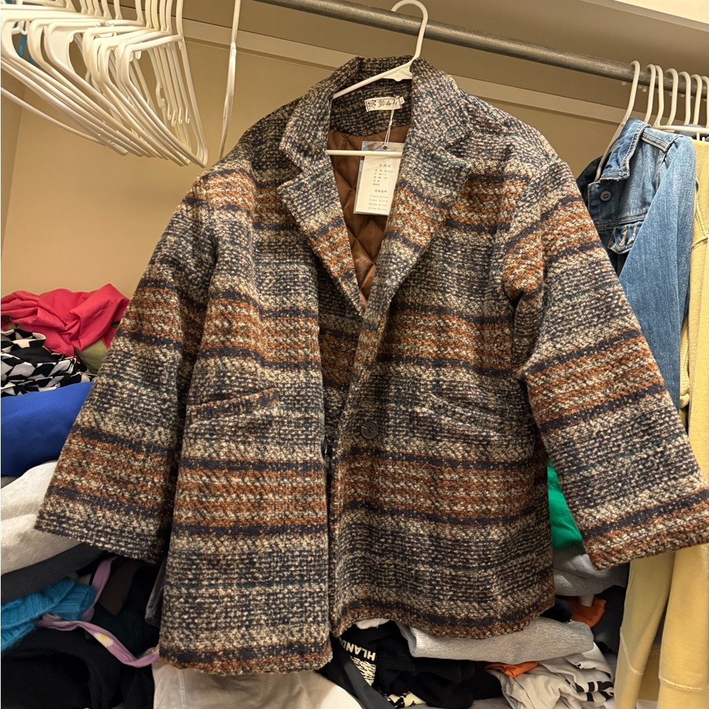 Plaid Wool-Blend Coat